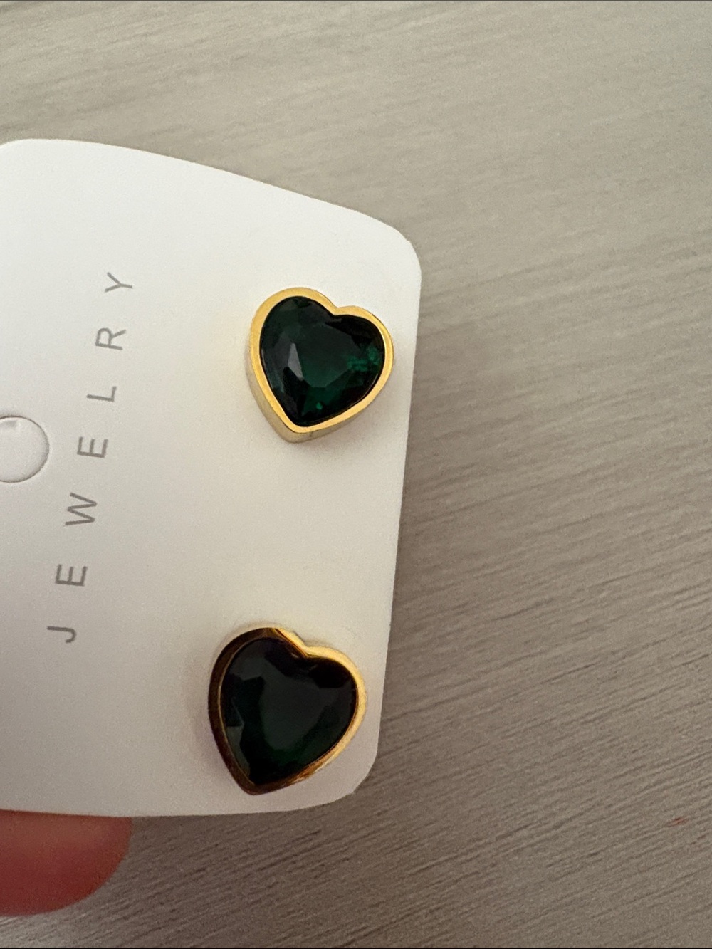Gold-Trim Dark Green Heart Stud Earrings - Women Jewelry